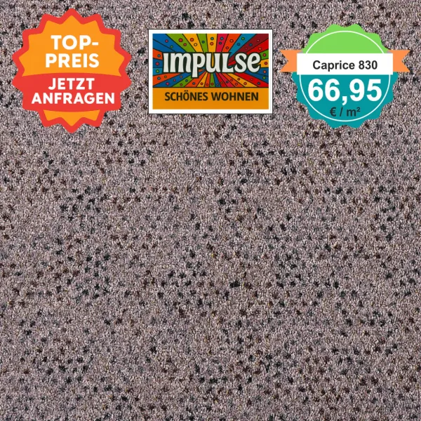 Girloon Caprice 830 – Draufsicht auf Teppichboden 830, ergänzt um ein Preisetikett.